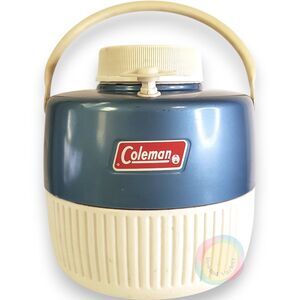 Vtg Coleman 1 Gallon Beverage Cooler Jug Metallic Blue White Spout Handle USA